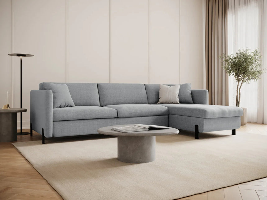 Gloria 4-Sitzer Ecksofa Rechts, ausklappbar, mit Schlaffunktion, mit Bezug aus Strukturierter Stoff (Bjo06) in Hellgrau, 280x170 cm – Bild 2