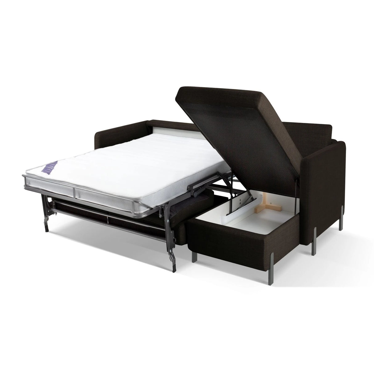 Gloria 4-Sitzer Ecksofa Rechts, ausklappbar, mit Schlaffunktion, mit Bezug aus Strukturierter Stoff (Bjo16) in Dunkelgrau, 260x170 cm – Bild 7