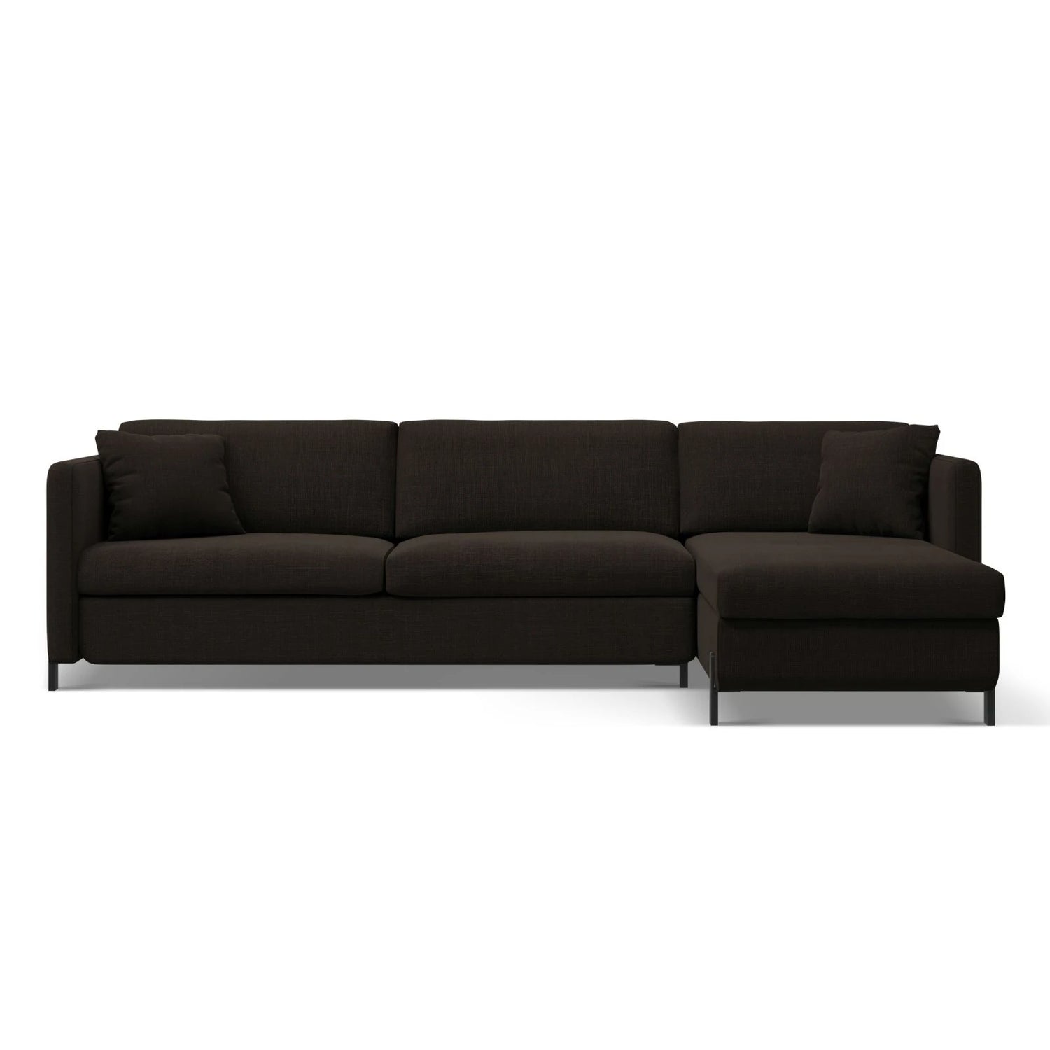 Gloria 4-Sitzer Ecksofa Rechts, ausklappbar, mit Schlaffunktion, mit Bezug aus Strukturierter Stoff (Bjo16) in Dunkelgrau, 280x170 cm – Bild 1