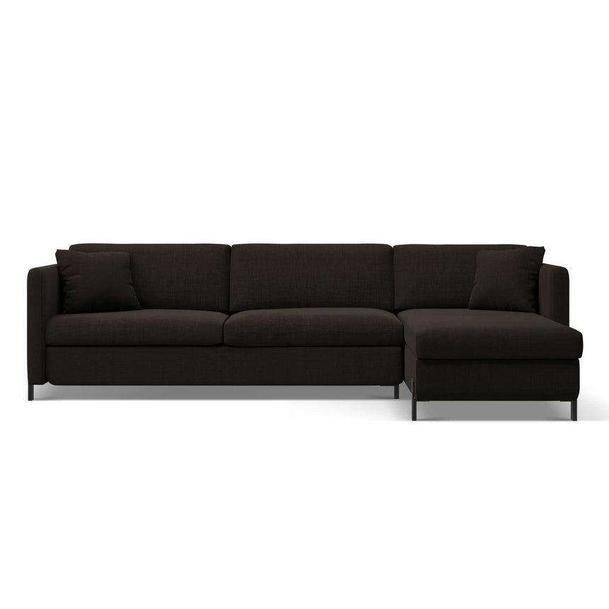 Gloria 4-Sitzer Ecksofa Rechts, ausklappbar, mit Schlaffunktion, mit Bezug aus Strukturierter Stoff (Bjo16) in Dunkelgrau, 280x170 cm – Bild 1