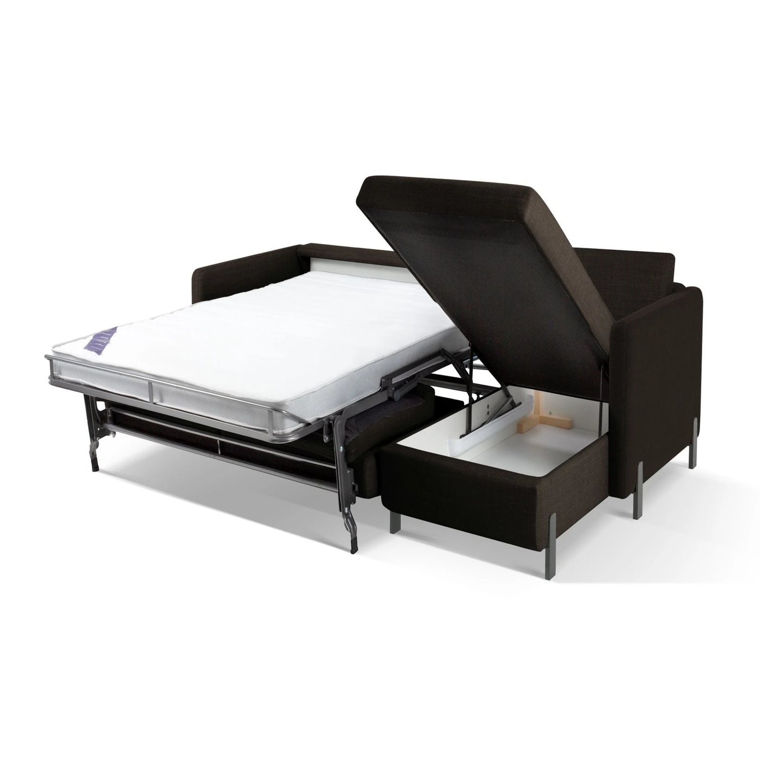 Gloria 4-Sitzer Ecksofa Rechts, ausklappbar, mit Schlaffunktion, mit Bezug aus Strukturierter Stoff (Bjo16) in Dunkelgrau, 280x170 cm – Bild 7