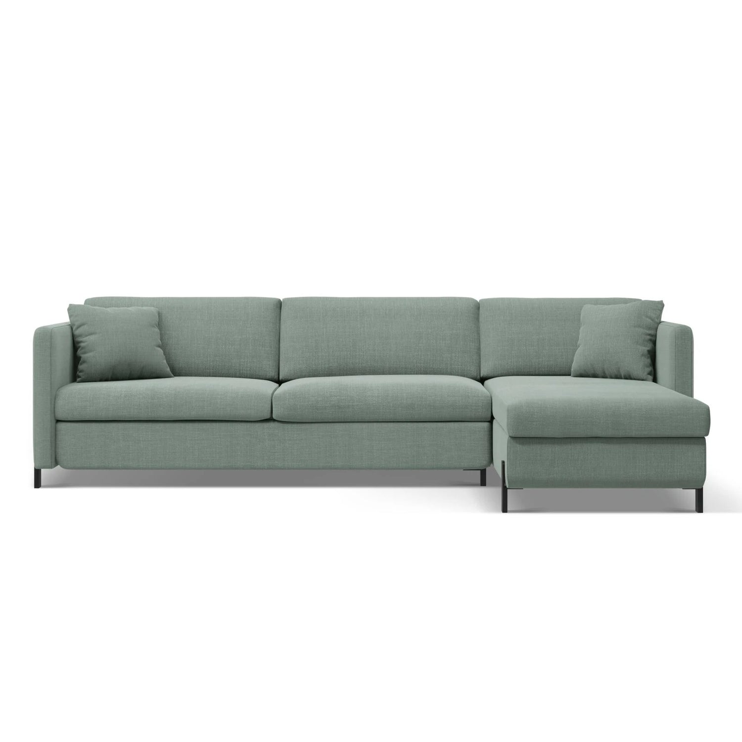 Gloria 4-Sitzer Ecksofa Rechts, ausklappbar, mit Schlaffunktion, mit Bezug aus Strukturierter Stoff (Bjo71) in Mint, 280x170 cm – Bild 1