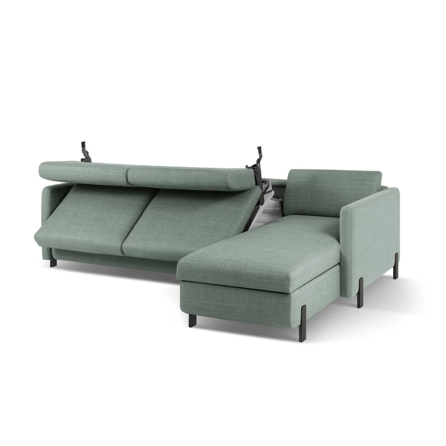Gloria 4-Sitzer Ecksofa Rechts, ausklappbar, mit Schlaffunktion, mit Bezug aus Strukturierter Stoff (Bjo71) in Mint, 280x170 cm – Bild 7