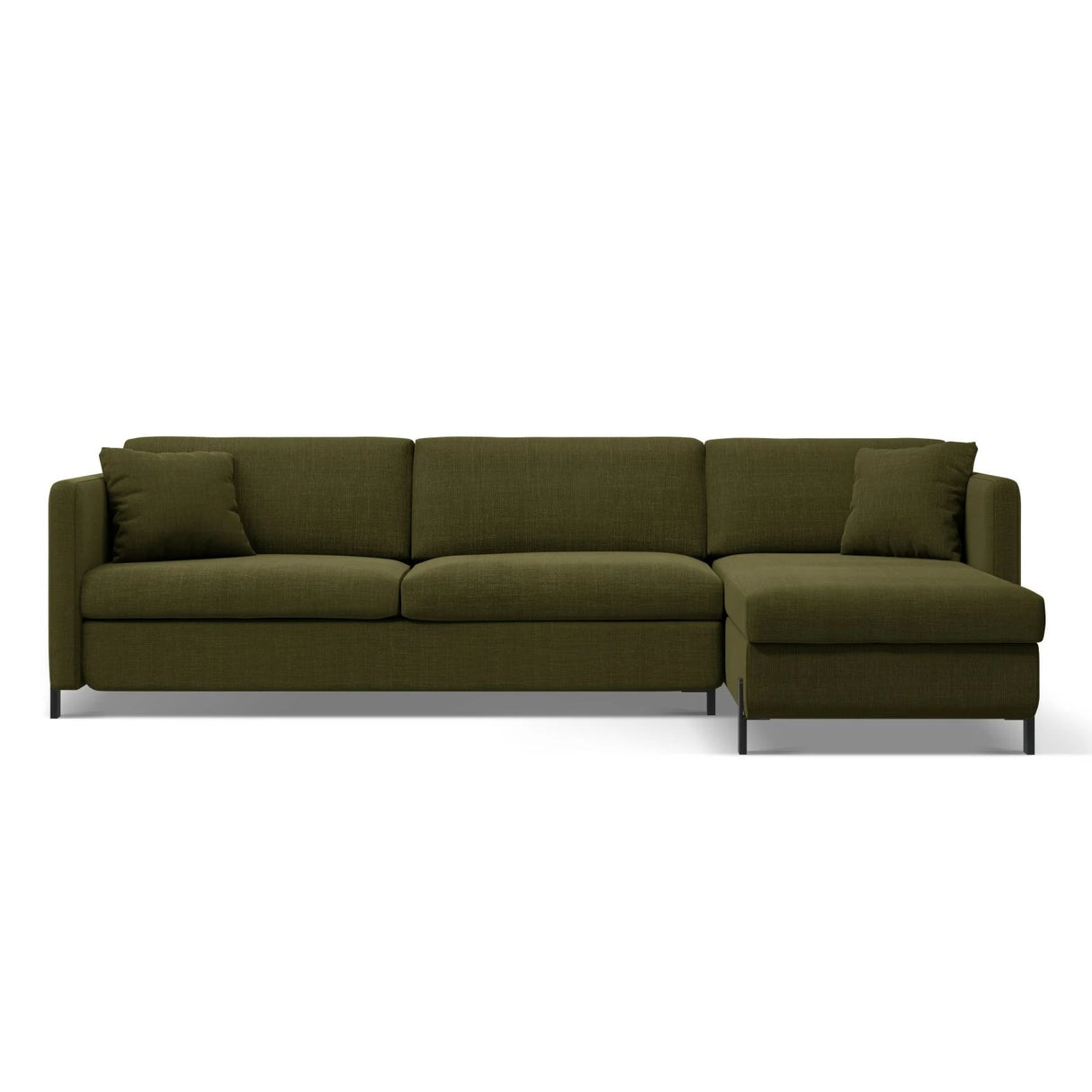 Gloria 4-Sitzer Ecksofa Rechts, ausklappbar, mit Schlaffunktion, mit Bezug aus Strukturierter Stoff (Bjo77) in Grün, 260x170 cm – Bild 1