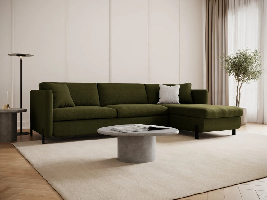 Gloria 4-Sitzer Ecksofa Rechts, ausklappbar, mit Schlaffunktion, mit Bezug aus Strukturierter Stoff (Bjo77) in Grün, 280x170 cm – Bild 2