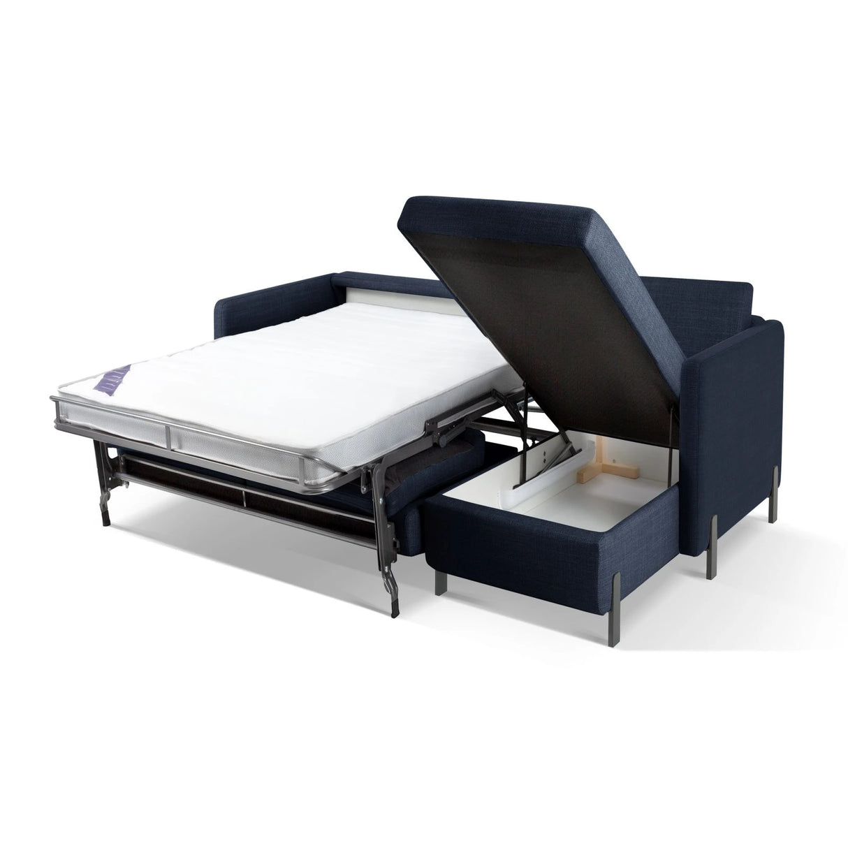 Gloria 4-Sitzer Ecksofa Rechts, ausklappbar, mit Schlaffunktion, mit Bezug aus Strukturierter Stoff (Bjo86) in Blau, 280x170 cm – Bild 7