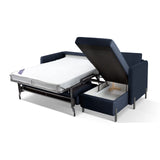 Gloria 4-Sitzer Ecksofa Rechts, ausklappbar, mit Schlaffunktion, mit Bezug aus Strukturierter Stoff (Bjo86) in Blau, 280x170 cm – Bild 7