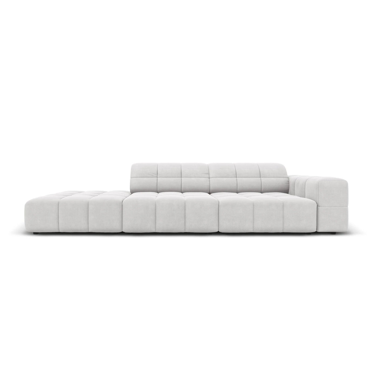 Jennifer 3-Sitzer Ecksofa, Linke Seite offen, mit Bezug aus Samt (Bluvel 03) in Silver, 262x102 cm – Bild 1