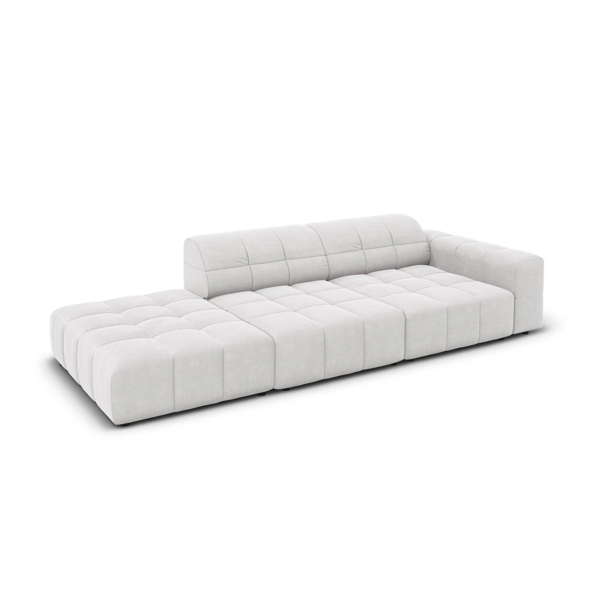 Jennifer 3-Sitzer Ecksofa, Linke Seite offen, mit Bezug aus Samt (Bluvel 03) in Silver, 262x102 cm – Bild 4