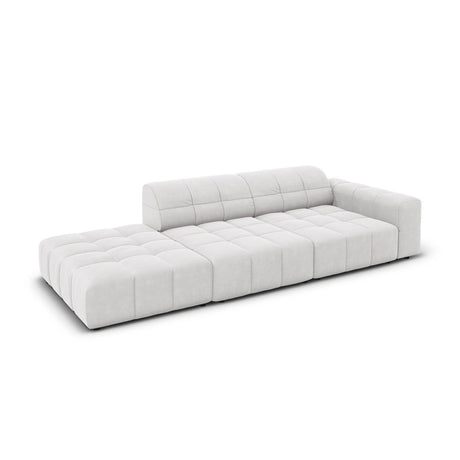 Jennifer 3-Sitzer Ecksofa, Linke Seite offen, mit Bezug aus Samt (Bluvel 03) in Silver, 262x102 cm – Bild 4