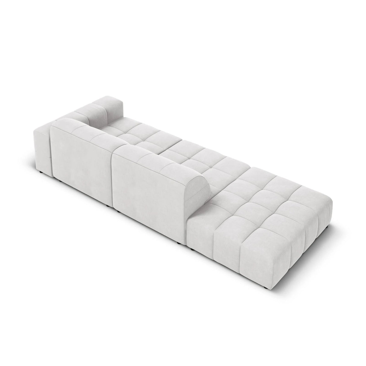 Jennifer 3-Sitzer Ecksofa, Linke Seite offen, mit Bezug aus Samt (Bluvel 03) in Silver, 262x102 cm – Bild 5