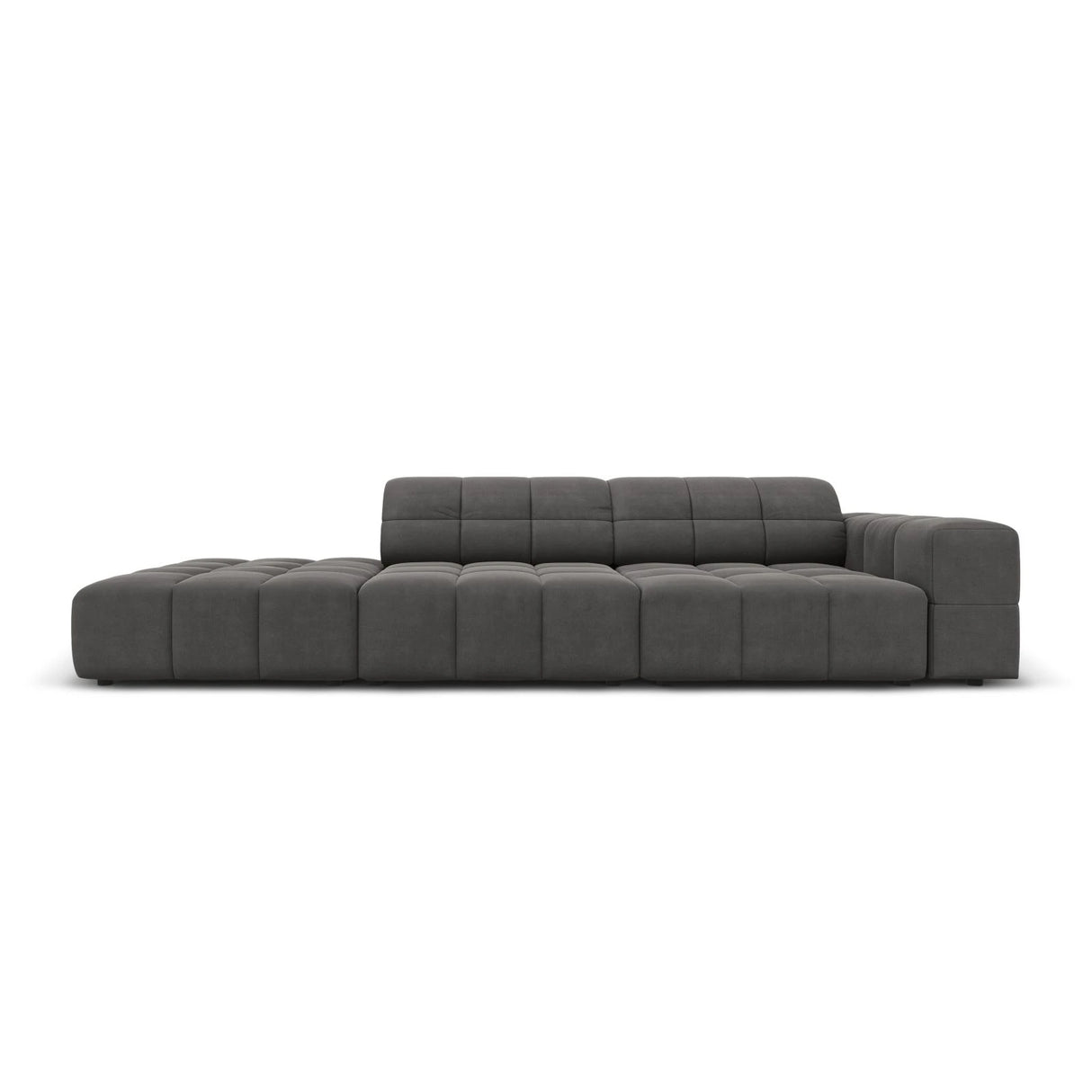 Jennifer 3-Sitzer Ecksofa, Linke Seite offen, mit Bezug aus Samt (Bluvel 14) in Grau, 262x102 cm – Bild 1