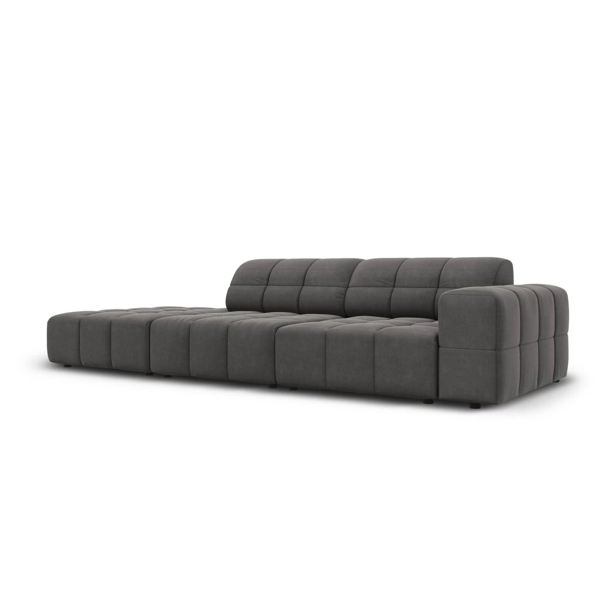 Jennifer 3-Sitzer Ecksofa, Linke Seite offen, mit Bezug aus Samt (Bluvel 14) in Grau, 262x102 cm – Bild 3