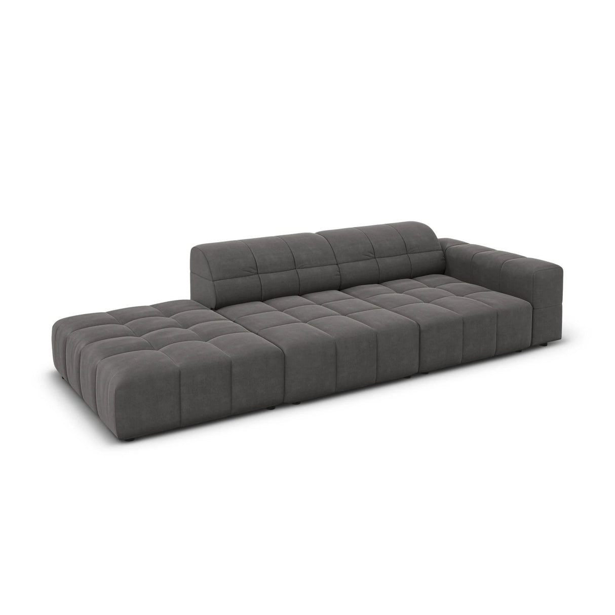 Jennifer 3-Sitzer Ecksofa, Linke Seite offen, mit Bezug aus Samt (Bluvel 14) in Grau, 262x102 cm – Bild 4