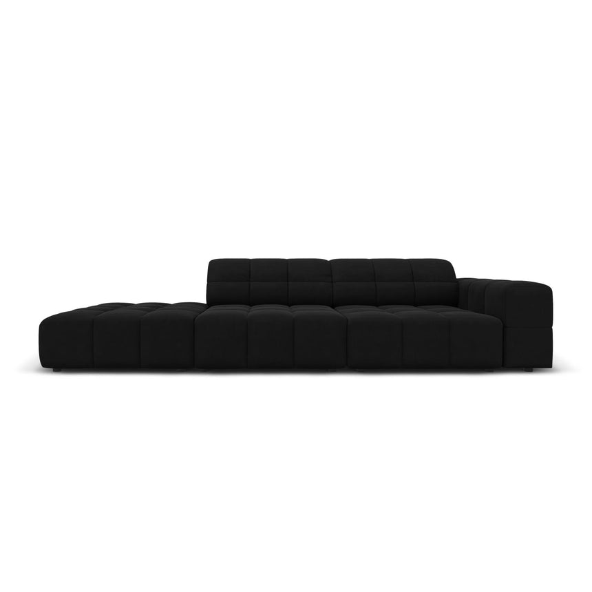 Jennifer 3-Sitzer Ecksofa, Linke Seite offen, mit Bezug aus Samt (Bluvel 19) in Schwarz, 262x102 cm – Bild 1