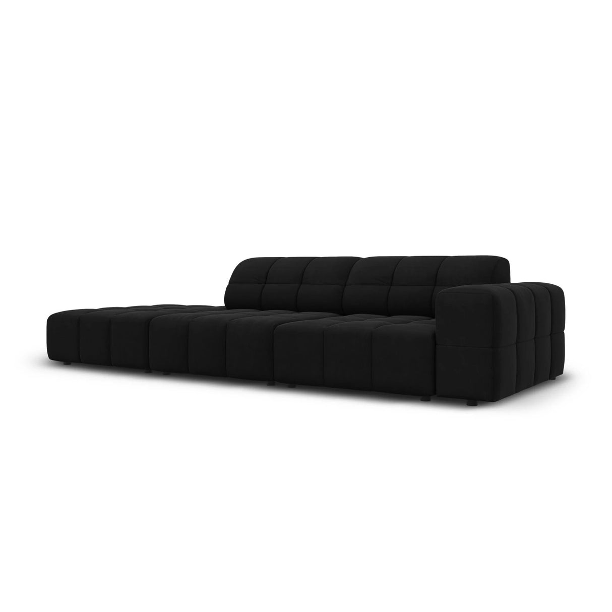 Jennifer 3-Sitzer Ecksofa, Linke Seite offen, mit Bezug aus Samt (Bluvel 19) in Schwarz, 262x102 cm – Bild 3