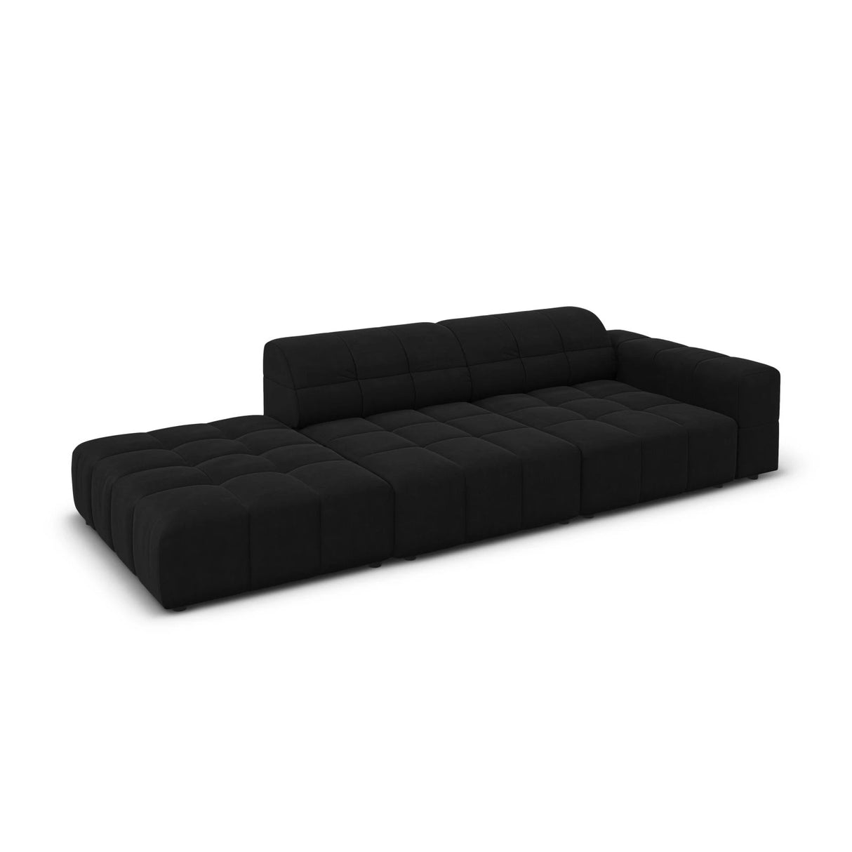 Jennifer 3-Sitzer Ecksofa, Linke Seite offen, mit Bezug aus Samt (Bluvel 19) in Schwarz, 262x102 cm – Bild 4