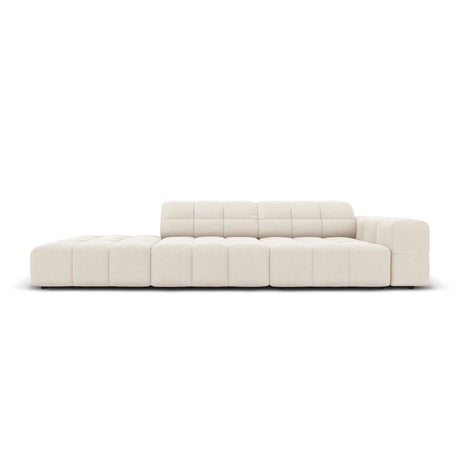 Jennifer 3-Sitzer Ecksofa, Linke Seite offen, mit Bezug aus Samt (Bluvel 22) in Leichtes Beige, 262x102 cm – Bild 1