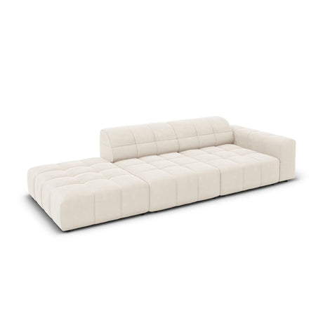 Jennifer 3-Sitzer Ecksofa, Linke Seite offen, mit Bezug aus Samt (Bluvel 22) in Leichtes Beige, 262x102 cm – Bild 4