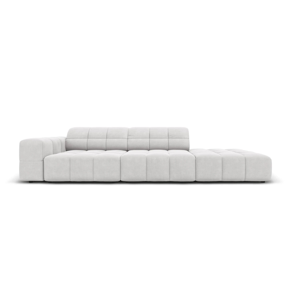 Jennifer 3-Sitzer Ecksofa, Rechte Seite offen, mit Bezug aus Samt (Bluvel 03) in Silver, 262x102 cm – Bild 1