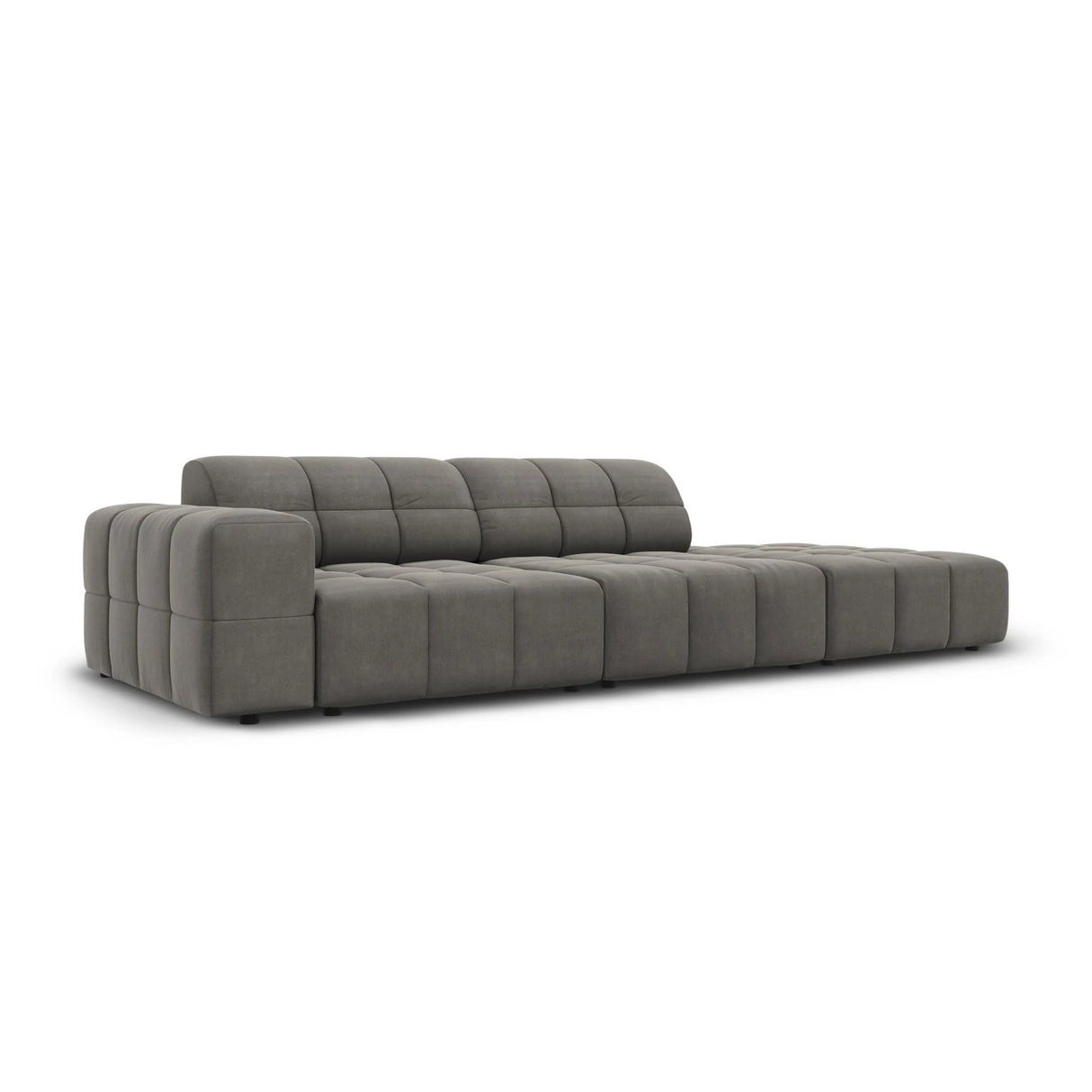 Jennifer 3-Sitzer Ecksofa, Rechte Seite offen, mit Bezug aus Samt (Bluvel 13) in Hellgrau, 262x102 cm – Bild 3