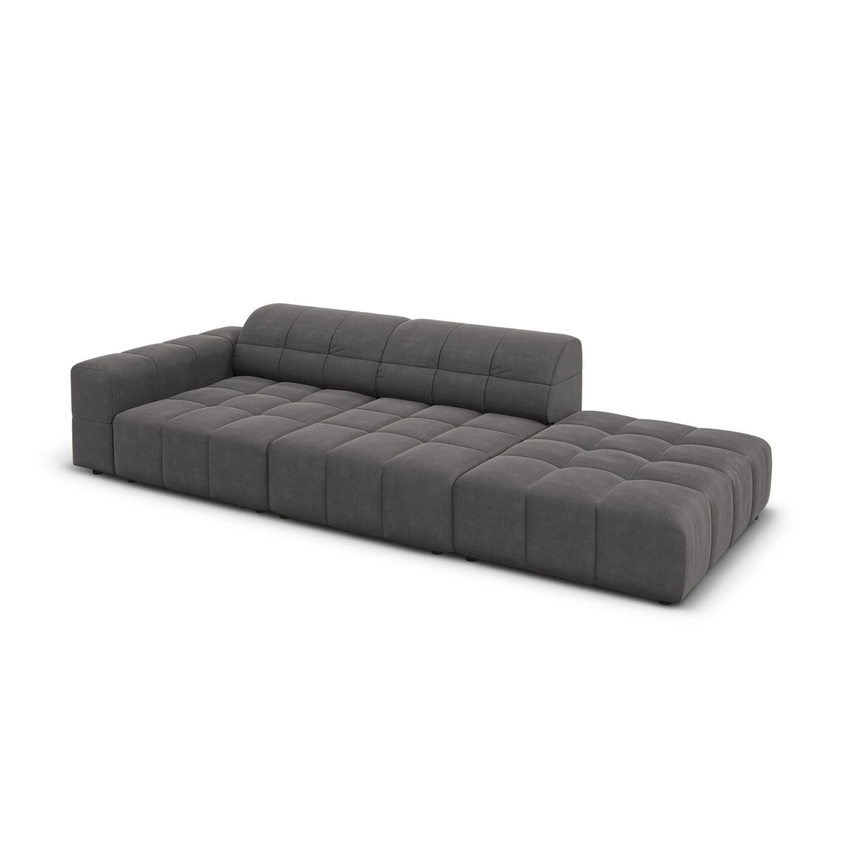 Jennifer 3-Sitzer Ecksofa, Rechte Seite offen, mit Bezug aus Samt (Bluvel 14) in Grau, 262x102 cm – Bild 4