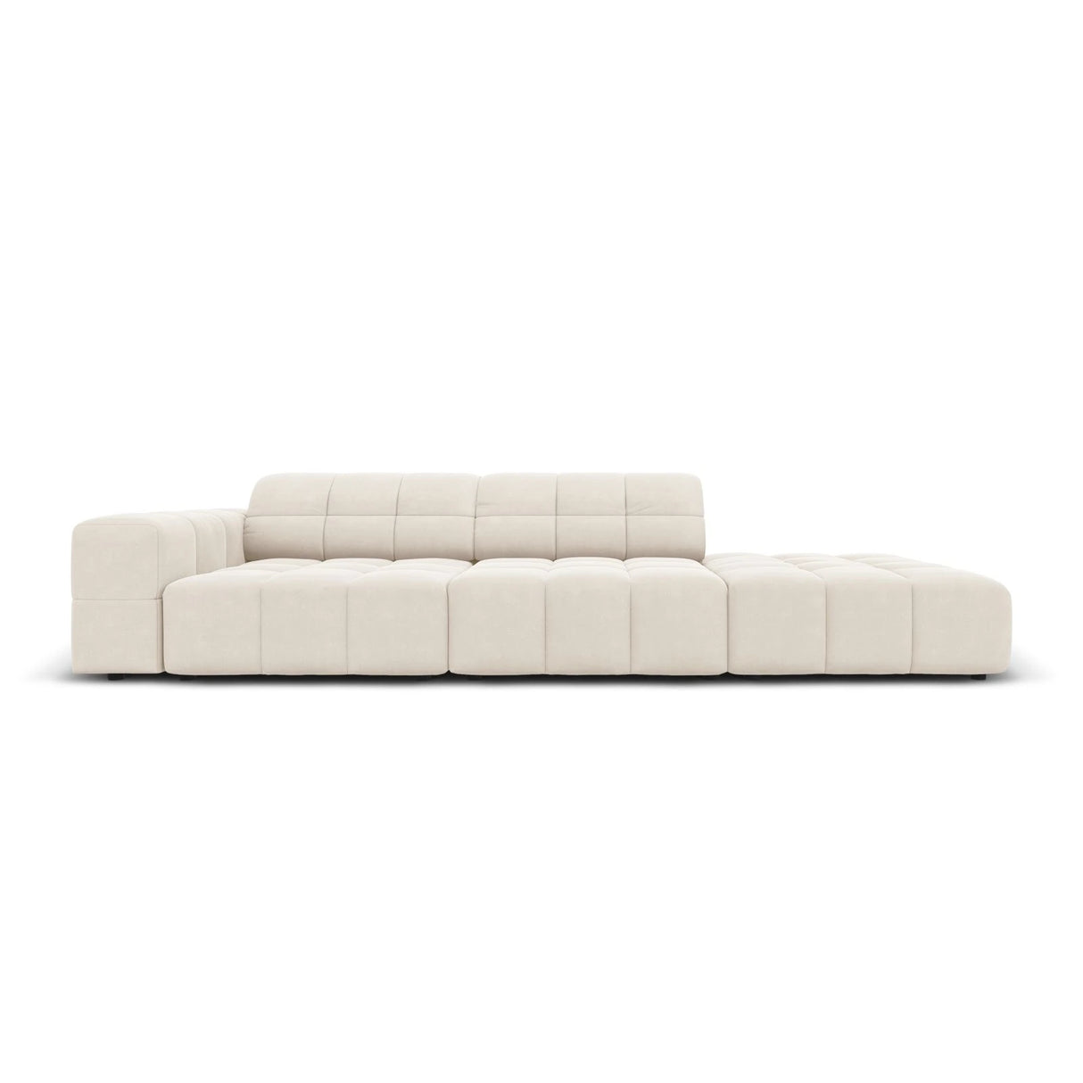 Jennifer 3-Sitzer Ecksofa, Rechte Seite offen, mit Bezug aus Samt (Bluvel 22) in Leichtes Beige, 262x102 cm – Bild 1