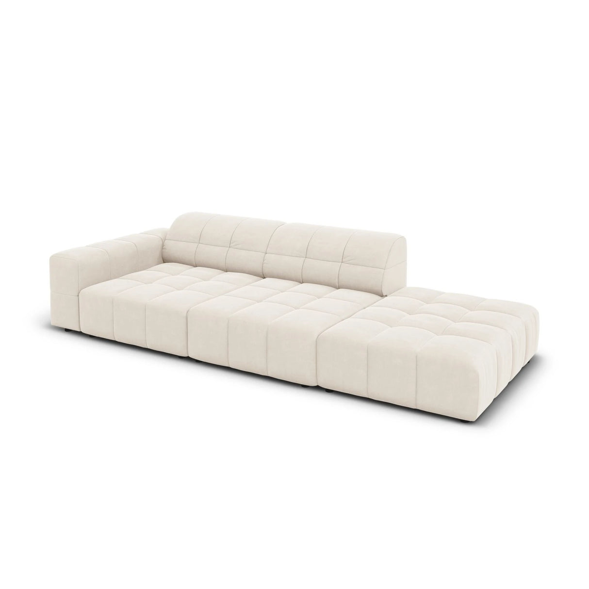 Jennifer 3-Sitzer Ecksofa, Rechte Seite offen, mit Bezug aus Samt (Bluvel 22) in Leichtes Beige, 262x102 cm – Bild 4