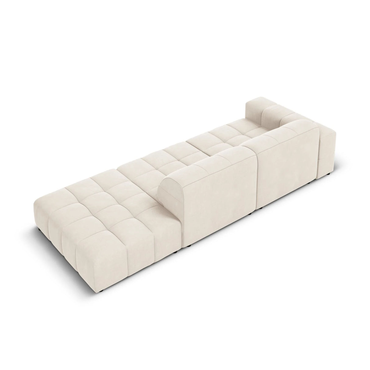 Jennifer 3-Sitzer Ecksofa, Rechte Seite offen, mit Bezug aus Samt (Bluvel 22) in Leichtes Beige, 262x102 cm – Bild 5