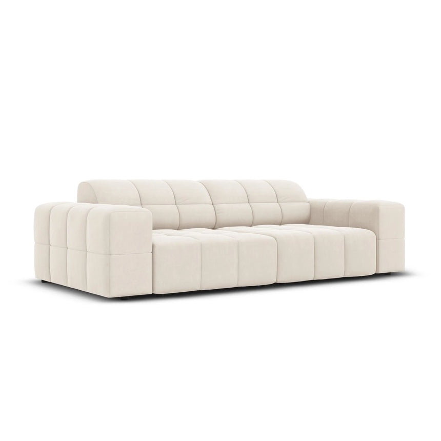 Jennifer 3-Sitzer Sofa mit Bezug aus Samt (Bluvel 22) in Leichtes Beige, 204x102 cm – Bild 3