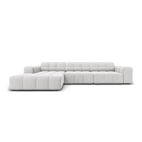 Jennifer 4-Sitzer Ecksofa, Linke Seite, mit Bezug aus Samt (Bluvel 03) in Silver, 284x166 cm – Bild 1