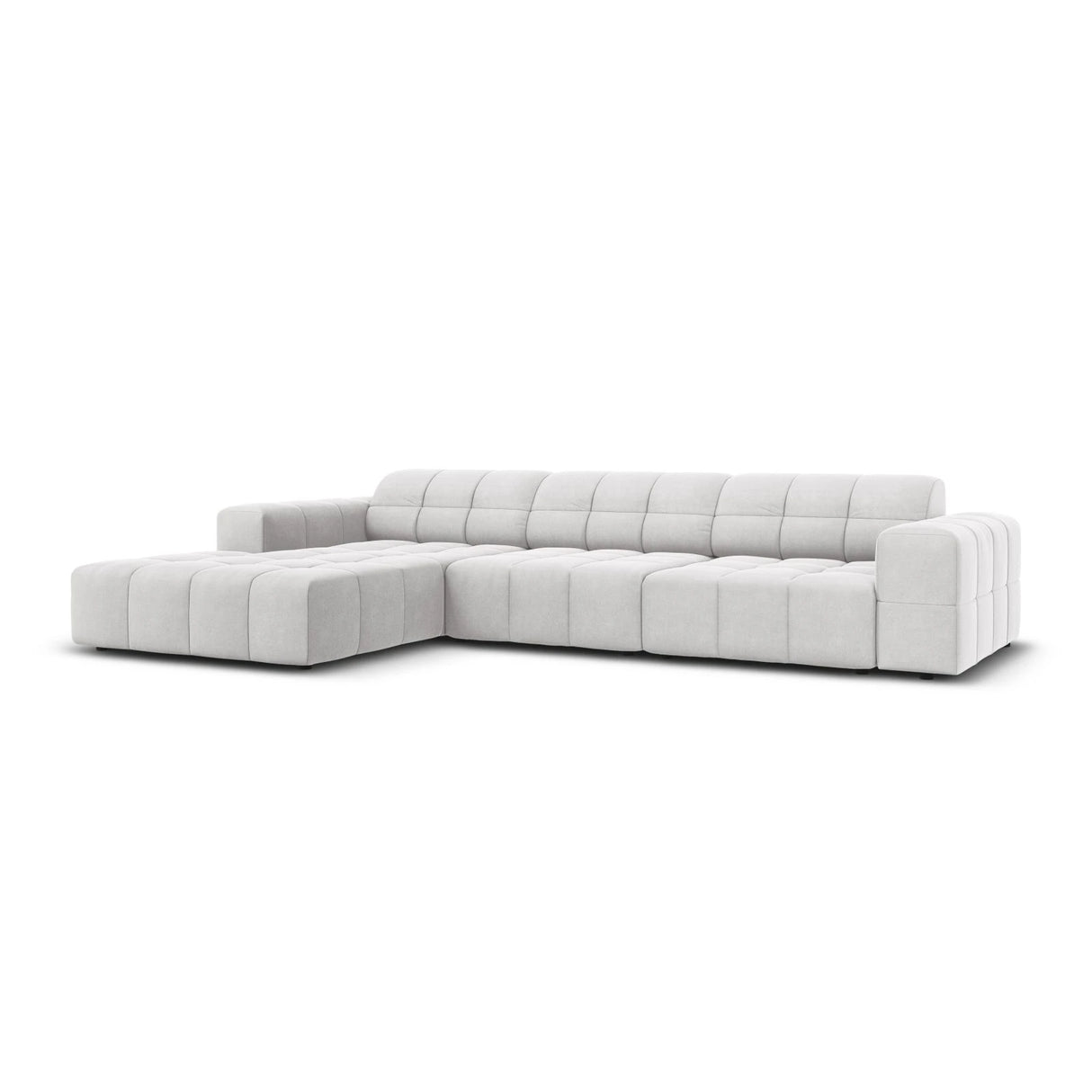 Jennifer 4-Sitzer Ecksofa, Linke Seite, mit Bezug aus Samt (Bluvel 03) in Silver, 284x166 cm – Bild 3