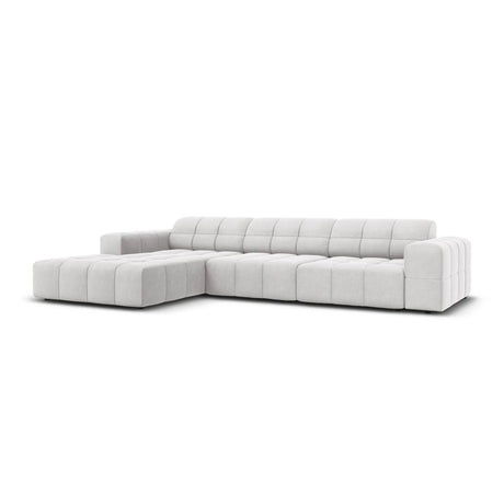 Jennifer 4-Sitzer Ecksofa, Linke Seite, mit Bezug aus Samt (Bluvel 03) in Silver, 284x166 cm – Bild 3