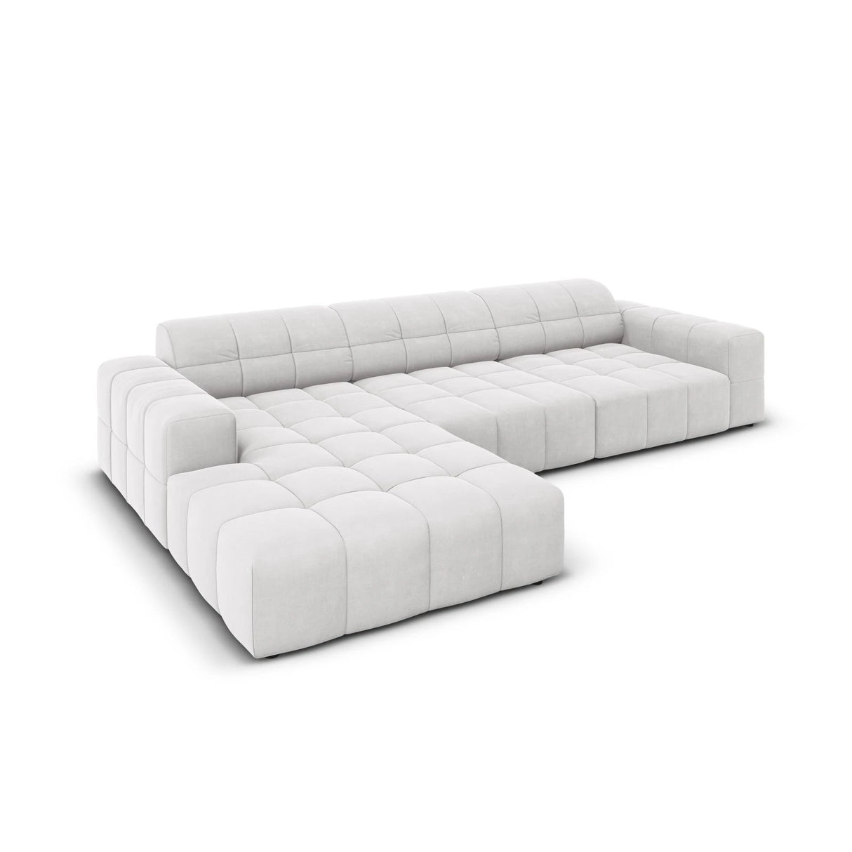 Jennifer 4-Sitzer Ecksofa, Linke Seite, mit Bezug aus Samt (Bluvel 03) in Silver, 284x166 cm – Bild 4