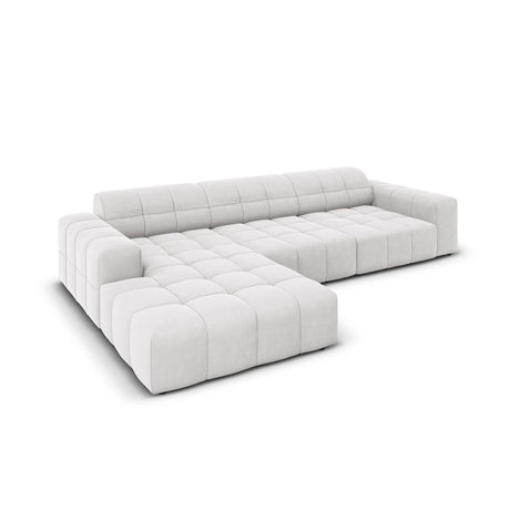 Jennifer 4-Sitzer Ecksofa, Linke Seite, mit Bezug aus Samt (Bluvel 03) in Silver, 284x166 cm – Bild 4