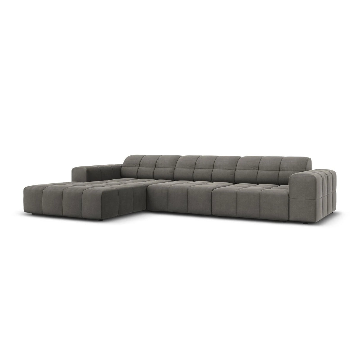 Jennifer 4-Sitzer Ecksofa, Linke Seite, mit Bezug aus Samt (Bluvel 13) in Hellgrau, 284x166 cm – Bild 3