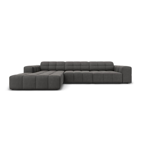 Jennifer 4-Sitzer Ecksofa, Linke Seite, mit Bezug aus Samt (Bluvel 14) in Grau, 284x166 cm – Bild 1