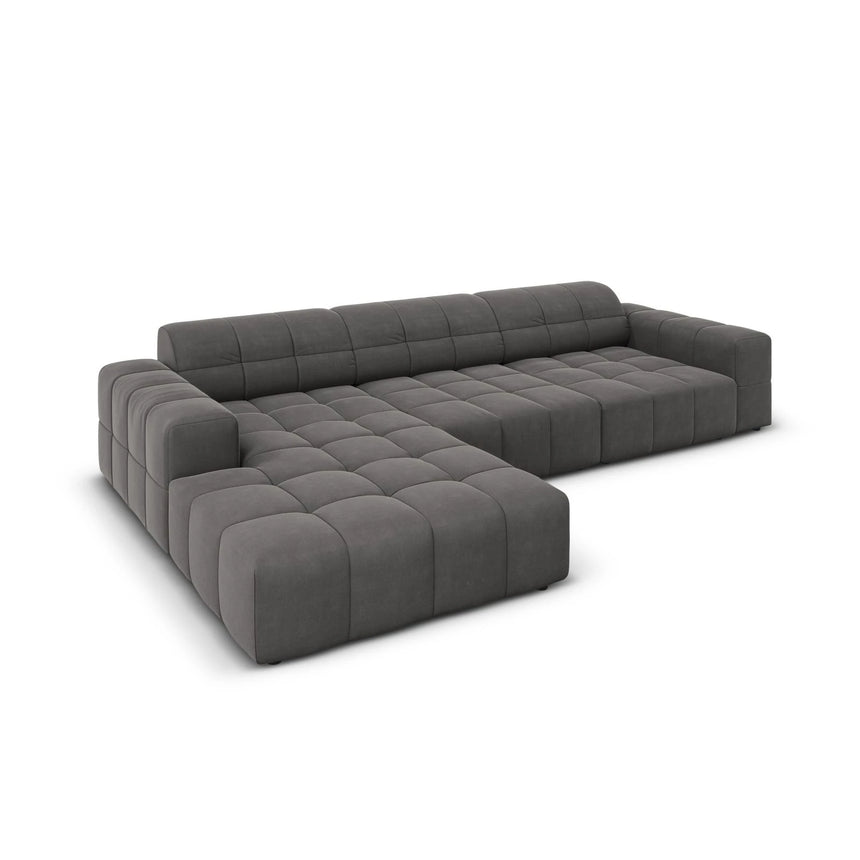 Jennifer 4-Sitzer Ecksofa, Linke Seite, mit Bezug aus Samt (Bluvel 14) in Grau, 284x166 cm – Bild 4