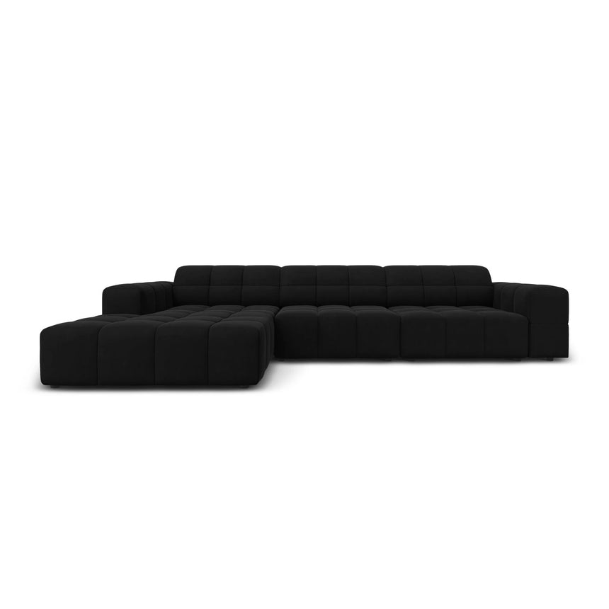 Jennifer 4-Sitzer Ecksofa, Linke Seite, mit Bezug aus Samt (Bluvel 19) in Schwarz, 284x166 cm – Bild 1