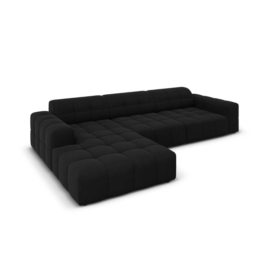 Jennifer 4-Sitzer Ecksofa, Linke Seite, mit Bezug aus Samt (Bluvel 19) in Schwarz, 284x166 cm – Bild 4