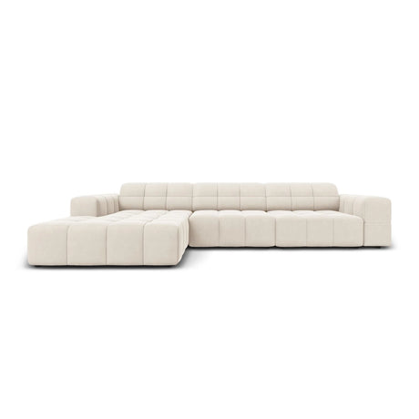 Jennifer 4-Sitzer Ecksofa, Linke Seite, mit Bezug aus Samt (Bluvel 22) in Leichtes Beige, 284x166 cm – Bild 1