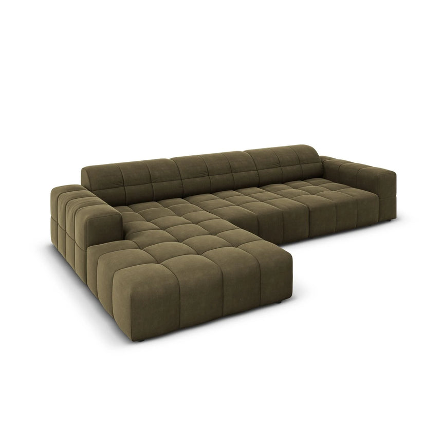 Jennifer 4-Sitzer Ecksofa, Linke Seite, mit Bezug aus Samt (Bluvel 77) in Grün, 284x166 cm – Bild 4