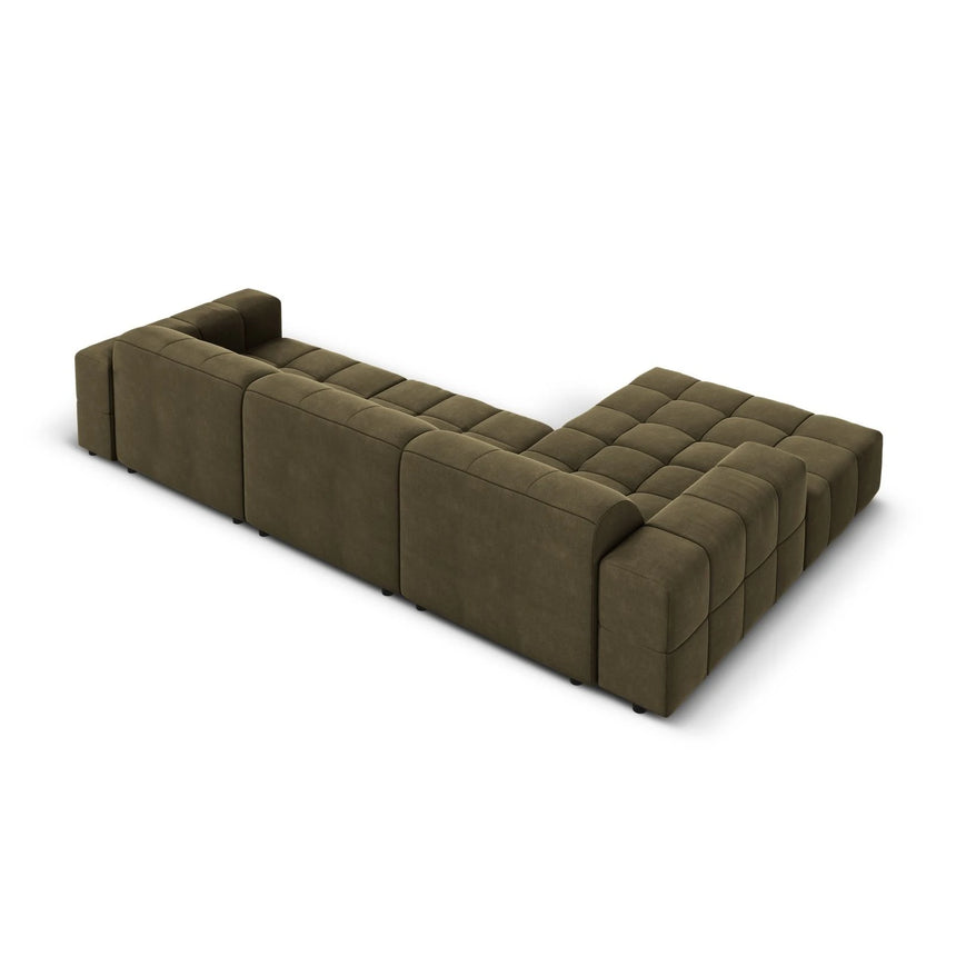 Jennifer 4-Sitzer Ecksofa, Linke Seite, mit Bezug aus Samt (Bluvel 77) in Grün, 284x166 cm – Bild 5