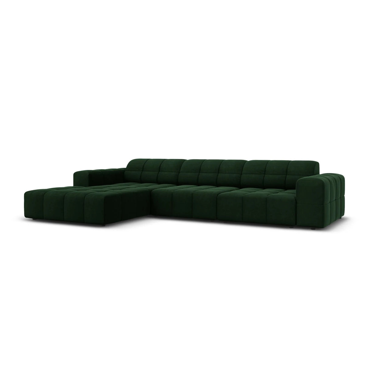 Jennifer 4-Sitzer Ecksofa, Linke Seite, mit Bezug aus Samt (Bluvel 78) in Flaschengrün, 284x166 cm – Bild 3
