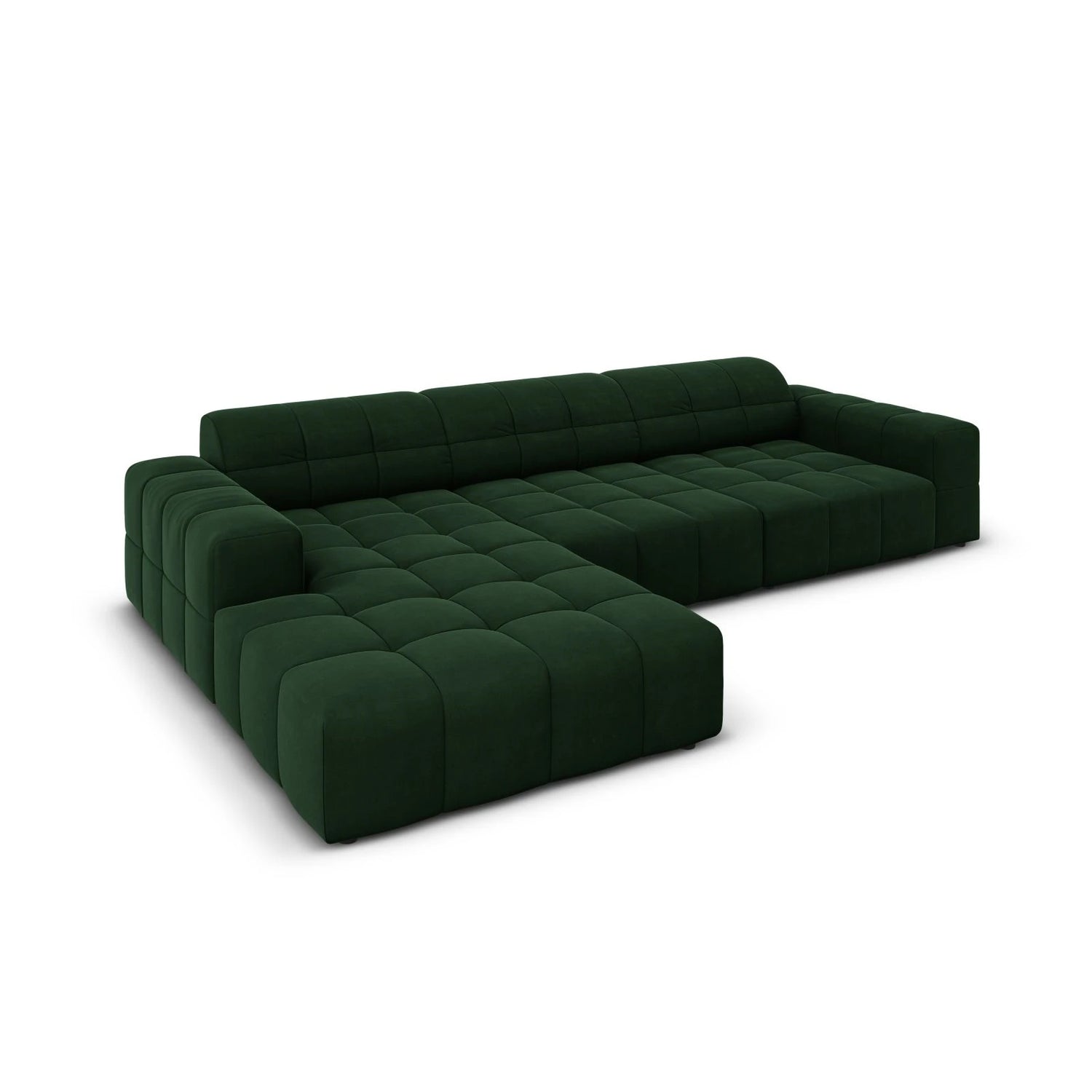Jennifer 4-Sitzer Ecksofa, Linke Seite, mit Bezug aus Samt (Bluvel 78) in Flaschengrün, 284x166 cm – Bild 4