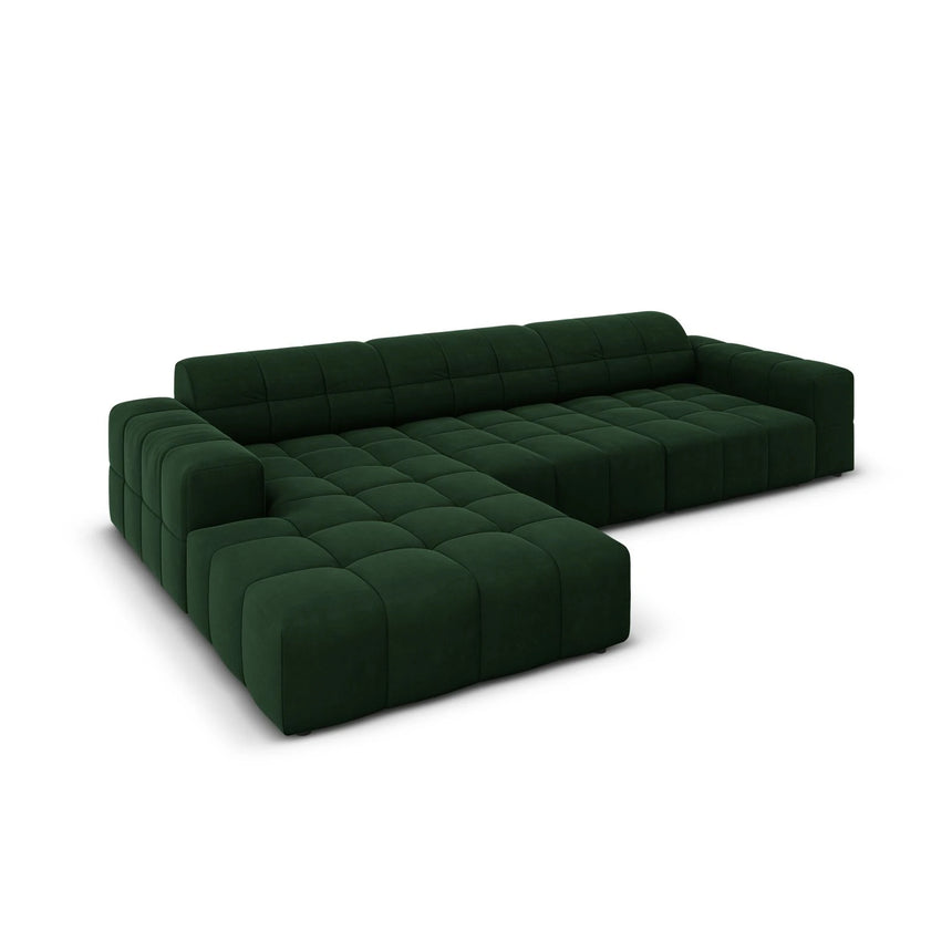 Jennifer 4-Sitzer Ecksofa, Linke Seite, mit Bezug aus Samt (Bluvel 78) in Flaschengrün, 284x166 cm – Bild 4