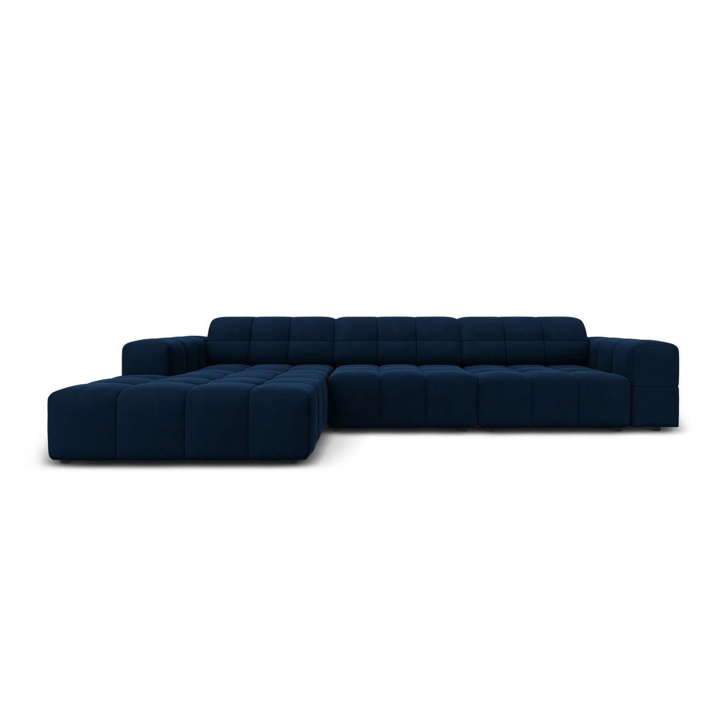 Jennifer 4-Sitzer Ecksofa, Linke Seite, mit Bezug aus Samt (Bluvel 86) in Königsblau, 284x166 cm – Bild 1