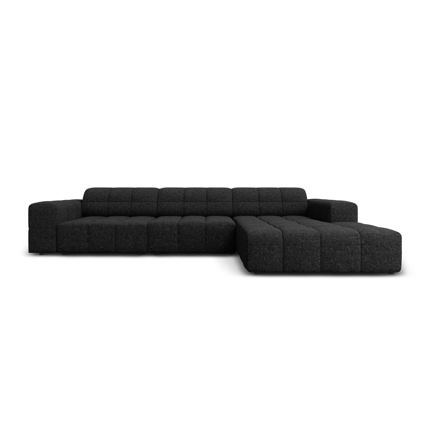 Jennifer 4-Sitzer Ecksofa, Rechte Seite, mit Bezug aus Chenille (Haga 19) in Schwarz, 284x166 cm – Bild 1