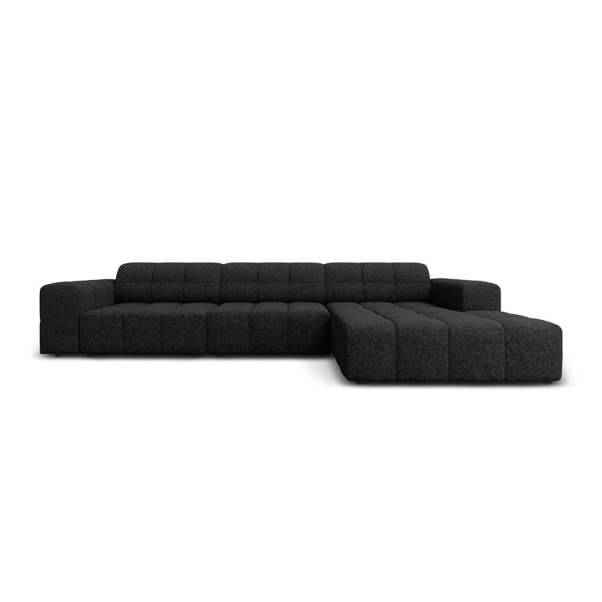 Jennifer 4-Sitzer Ecksofa, Rechte Seite, mit Bezug aus Chenille (Haga 19) in Schwarz, 284x166 cm – Bild 1