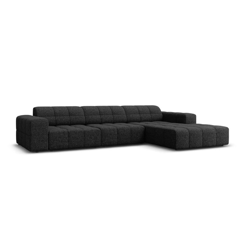 Jennifer 4-Sitzer Ecksofa, Rechte Seite, mit Bezug aus Chenille (Haga 19) in Schwarz, 284x166 cm – Bild 3